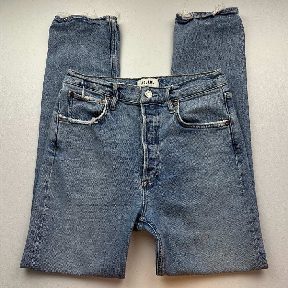 Agolde Jeans Womens 26 Riley Long Straight Leg Cove Light Wash Denim